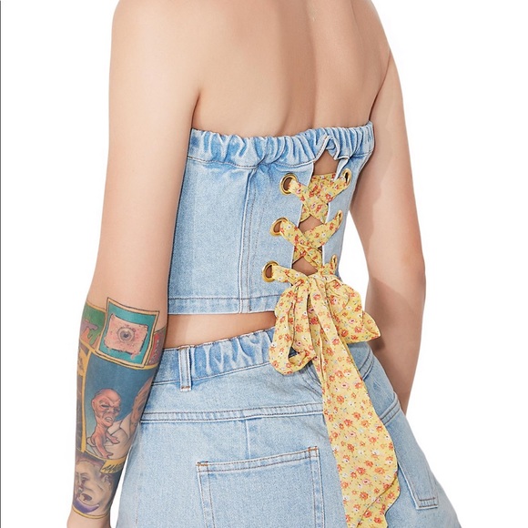 🆕denim set bustier+high waisted shorts M - Picture 8 of 8